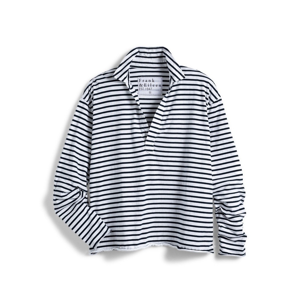 Frank & Eileen Patrick Stripe Popover Henley Sz S Navy Nautical Preppy Chic $168